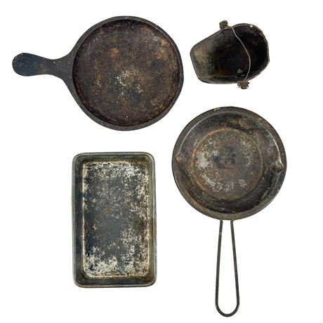 Vintage Cast Iron and Tin Miniature Antique Cookware