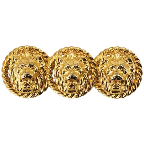 Vintage Anne Klein Gold Tone Triple Lion Head Brooch