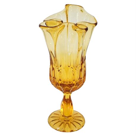 Vintage FENTON UV Reactive Thumbprint Colonial Amber Glass Handkerchief Vase