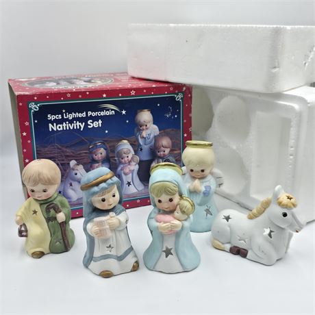 VTG 80's Lighted Porcelain Nativity Set