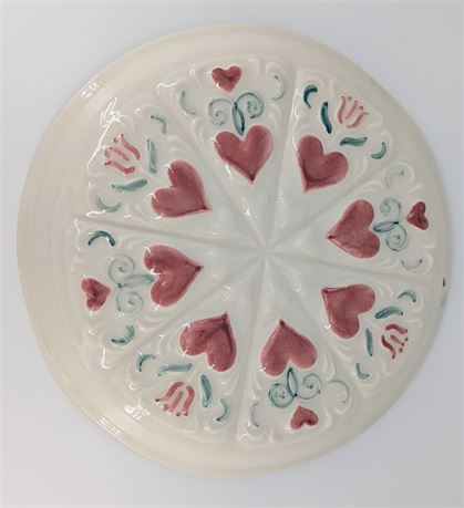 HARTSTONE POTTERY LARGE VTG WHITE SHORTBREAD COOKIE MOLD w/ hearts Painted