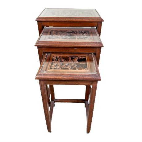 Set of 3 Mid-Century Asian Carved Nesting Tables