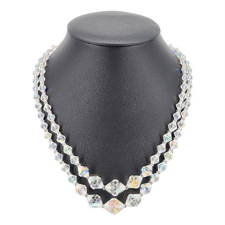 Vintage 2-Strand Faceted Aurora Borealis Crystal Bead Necklace
