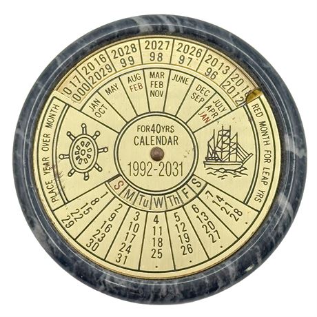 Vintage Marble & Brass Nautical "For 40 Years" Perpetual Calendar