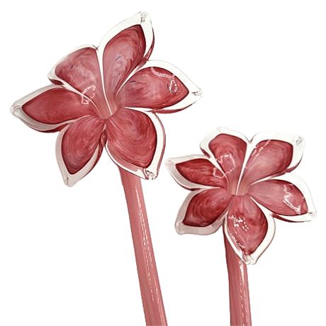 Pair Murano Art Glass Long Stem Pink Flowers (2 of 2)