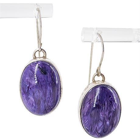 Signed TG Sterling Silver Charoite Earrings