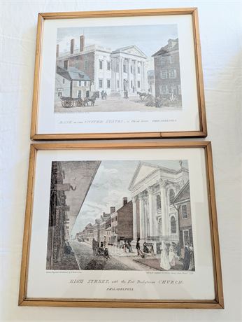 Lot 2 Vtg Philadelphia Prints Bank + High St. Presbyterian Church