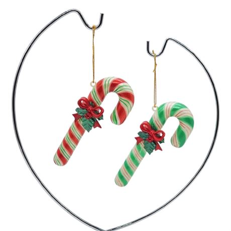 Vintage Pearlescent Plastic Candy Cane Ornaments