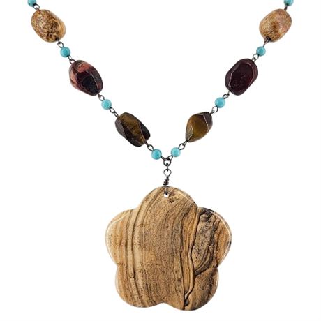 21st and Stone Jasper & Tiger's Eye Pendant Necklace, New with Tag