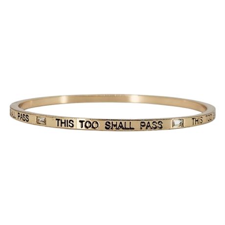 Modern Gold Tone "This Too Shall Pass" Rhinestone Bangle Bracelet
