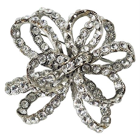 Vintage Dimensional Rhinestone Bow Brooch