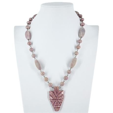 Vintage Carved Pink Onyx Meso-American Necklace