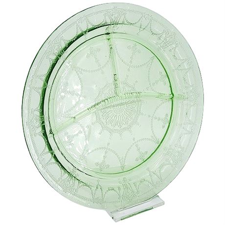 Vintage Anchor Hocking UV Reactive Cameo Green Glass Grill Plate