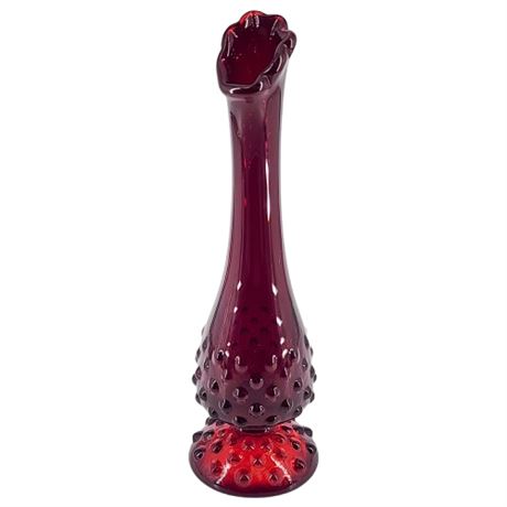 Vintage Fenton Ruby Red Hobnail 8.5" Swung Glass Vase