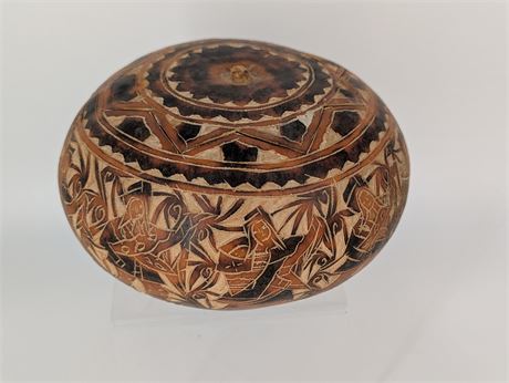OAK Detailed Handcarved Peruvian Etched Gourd Dancing Musicians