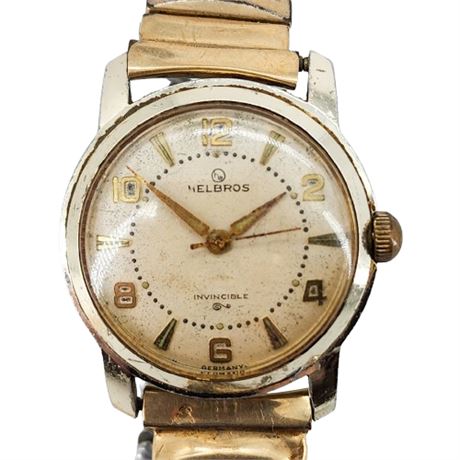 Vtg HELBROS Men's Invincible Wrist Watch, Running, Flawed