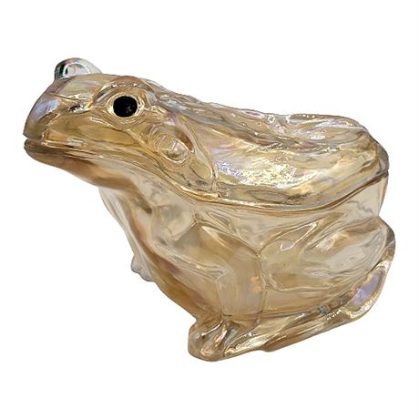 Vintage Co-operative Flint Glass Co. Marigold Carnival Frog Covered Candy Dish