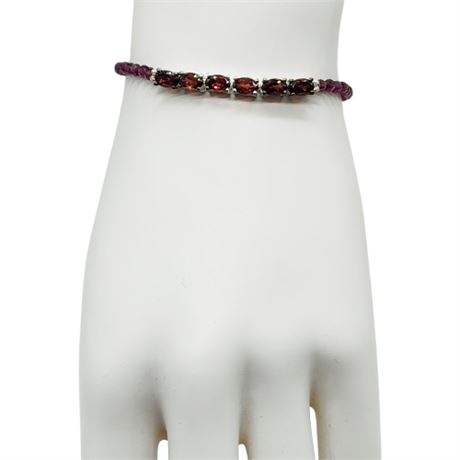 Signed D'JOY Sterling Silver Garnet & Crystal Bead Bracelet