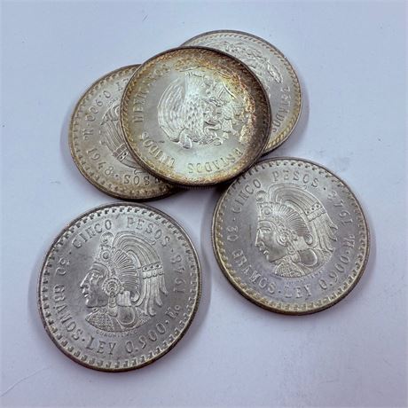 5 BU 1948 Cuauhtemoc 5 Peso Silver Coins