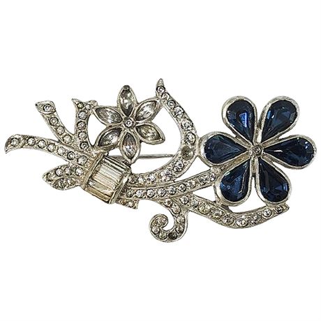 Vintage Art Deco Rhinestone Flowers Brooch