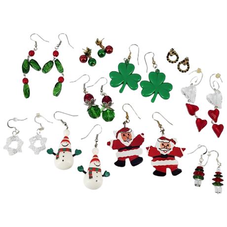 Ten Pairs Vintage & Handmade Holiday Earrings