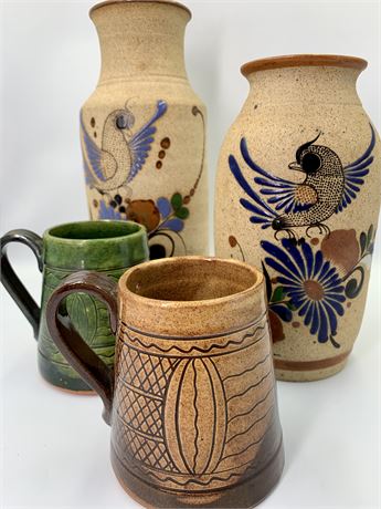 4 pc Handmade Artisan Pottery Vases & Mugs