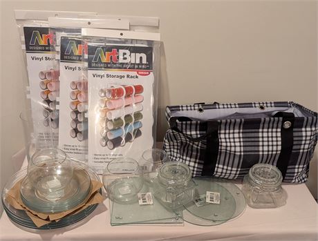 Lot new craft glass + 4 new Art Bins Vinyl Storage Racks