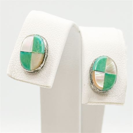 Vintage Sterling Silver & Gemstone Stud Earrings