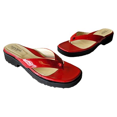 Taryn Rose "Tara" Red Patent Leather Lug Sole Flip-Flop Thong Sandal