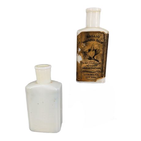 Hagan's Magnolia Balm White Glass Bottle + W. Laird Perfumer Roadway NY Glass
