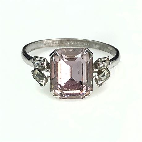 Art Deco Uncas Beautiful Perfectly Pink Glass Stone Sterling Silver Ring