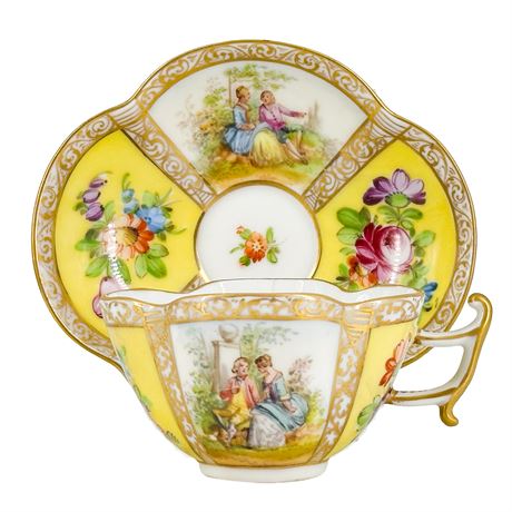 Vintage Dresden Germany Porcelain Quatrefoil Cup & Saucer