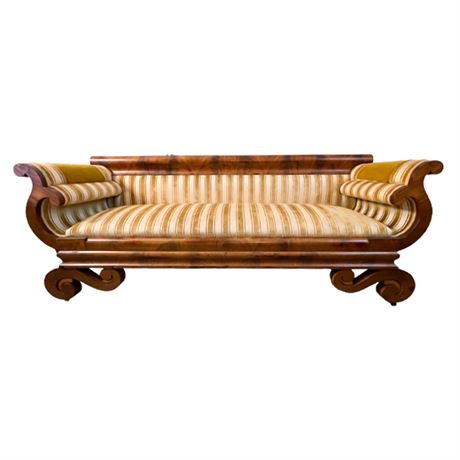 Antique Empire Flame Mahogany Sofa Mid 1800"s