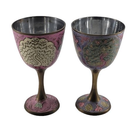 Etched Peacock Goblets - Set of 2