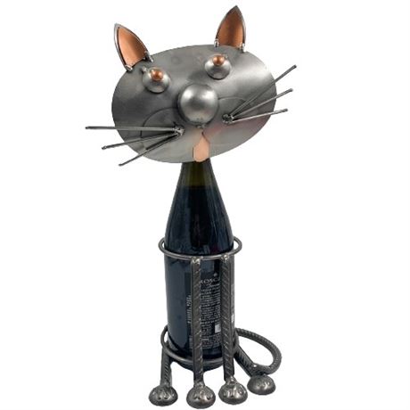 Metal Sculpted Cat Wine Bottle Holder