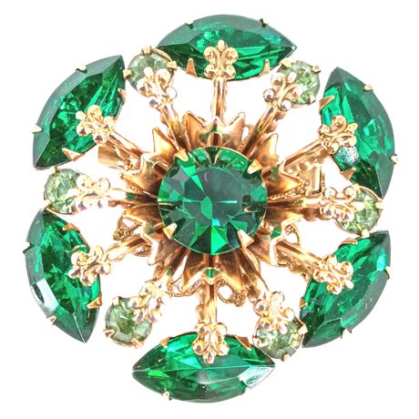 Vintage Emerald Green Rhinestone Starburst Brooch