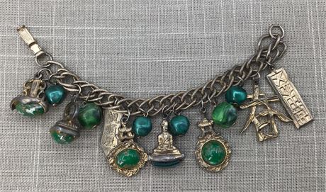 Mid Century Marbled Greens Oriental Buddha Charm Bracelet