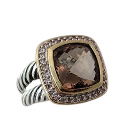 DAVID YURMAN Albion Smoky Quartz Diamond Halo 925 750 Ring Sz 6.75