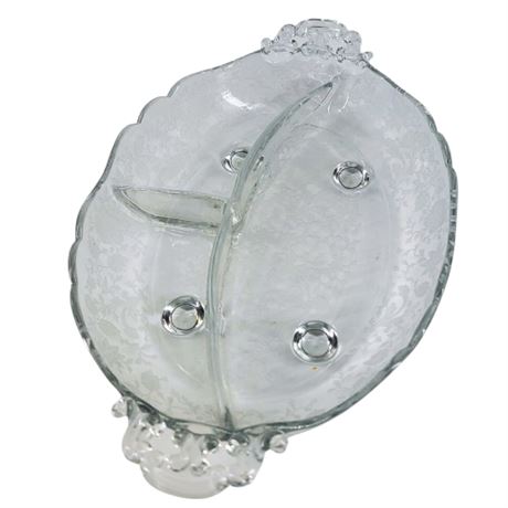 Vintage Cambridge Clear Etched Glass 3-Part Relish Dish