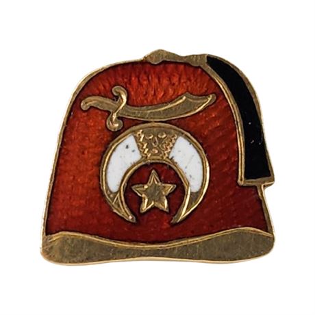 Vintage 14K Gold Enamel Shriner Cap Screw Back Lapel Pin