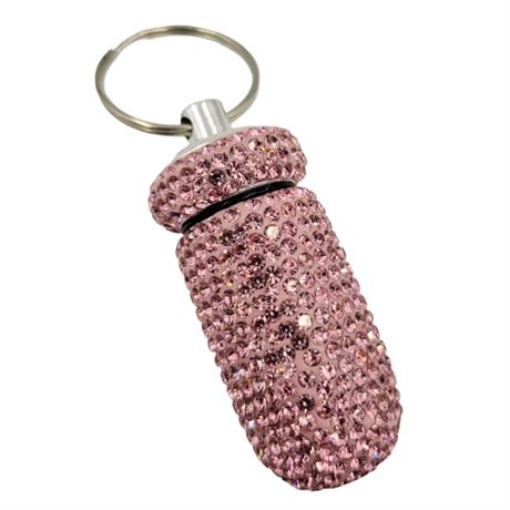 Pink Rhinestone Portable Keychain Pill Container