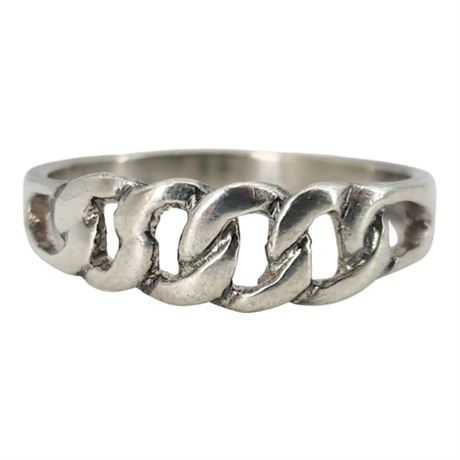Vtg Sterling Silver Curb Chain Ring, Sz 7.5