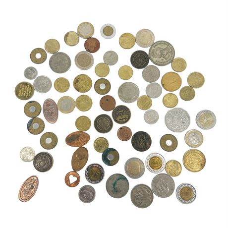 Lot of Assorted Vintage Foreign Coins & Tokens