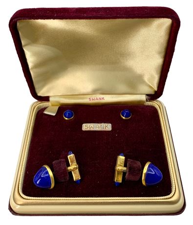 Lapis Lazuli SWANk Mid Century Cufflinks & Shirt Stud Set in Case