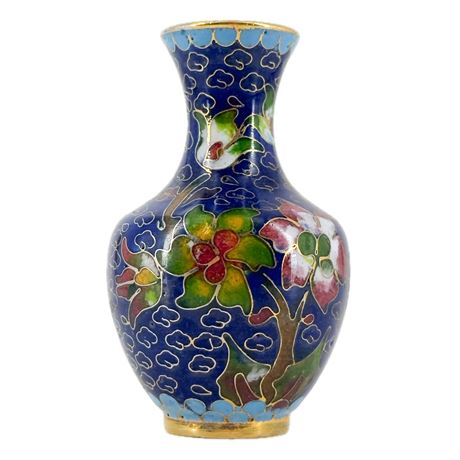 Vintage Brass Enameled Floral Chinese Cloisonné Vase