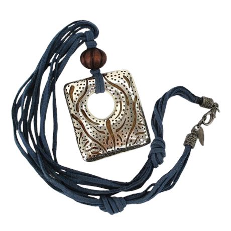 COLDWATER CREEK Suede Multi-Strand Modernist Style Pendant Necklace