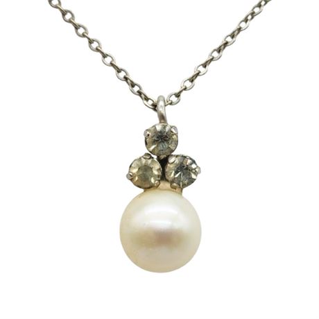 Vintage KREMENTZ Genuine Pearl & Rhinestone Pendant Necklace