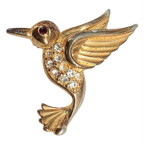 Vintage LIA Rhinestone Hummingbird Brooch