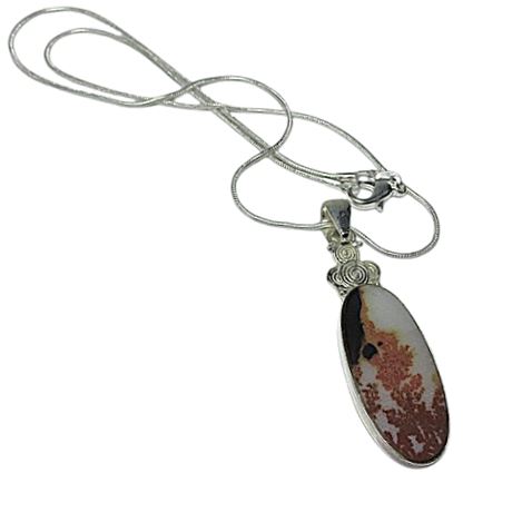 925 Sterling Silver Oval Dendritic Agate Pendant Necklace