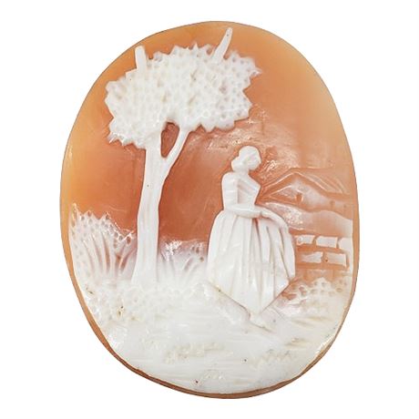 Antique Hand Carved Shell Woman in Landscape Cameo Insert